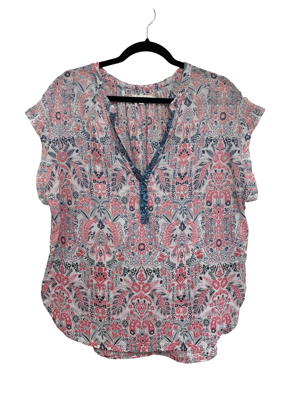 Xirena Trista Popover Top in Blue and Pink Paisley Floral - Size M - Picture 2 of 6